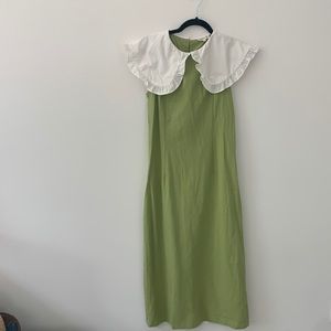 Size Medium long Green dress with white collar/bodice